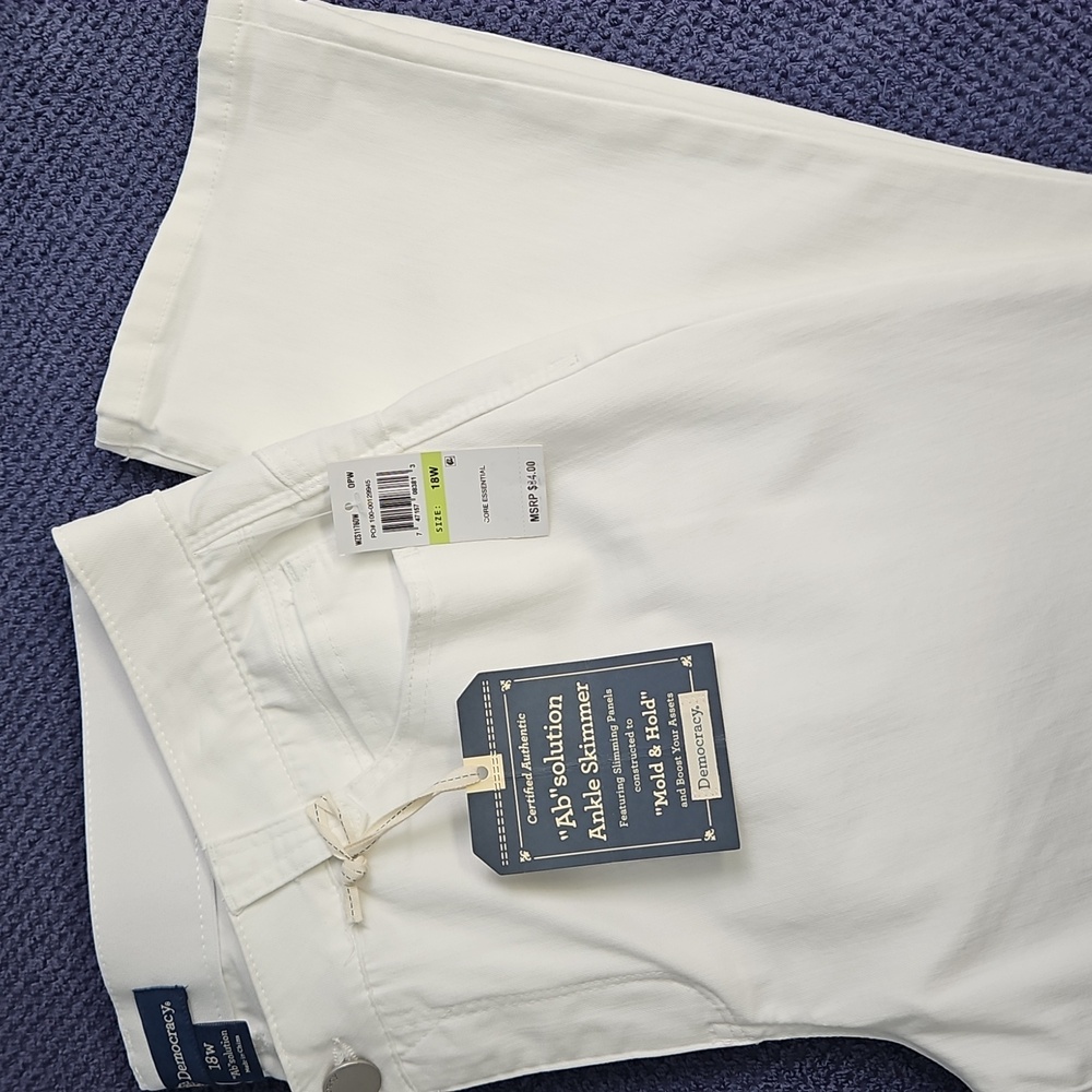 Democracy "Ab"solution Ankle Skimmer Stretch Slimming Denim: White: Size- 18W